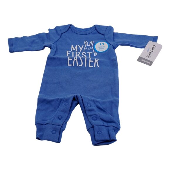 Carter's Blue Bodysuit with Print "My First Easter", with Bib, Size Preemie - Picture 2 of 3